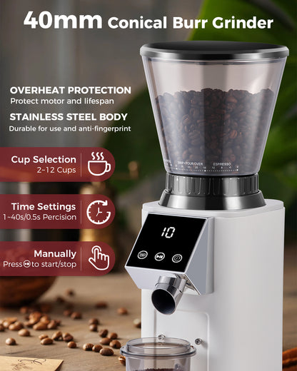 Espresso Machine with Coffee Grinder, Sliver| TUNI Combo