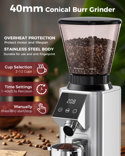 Ship out March 15th, G1 Electric Coffee Burr Grinder, 40mm Conical Bean Grinder| TUNI