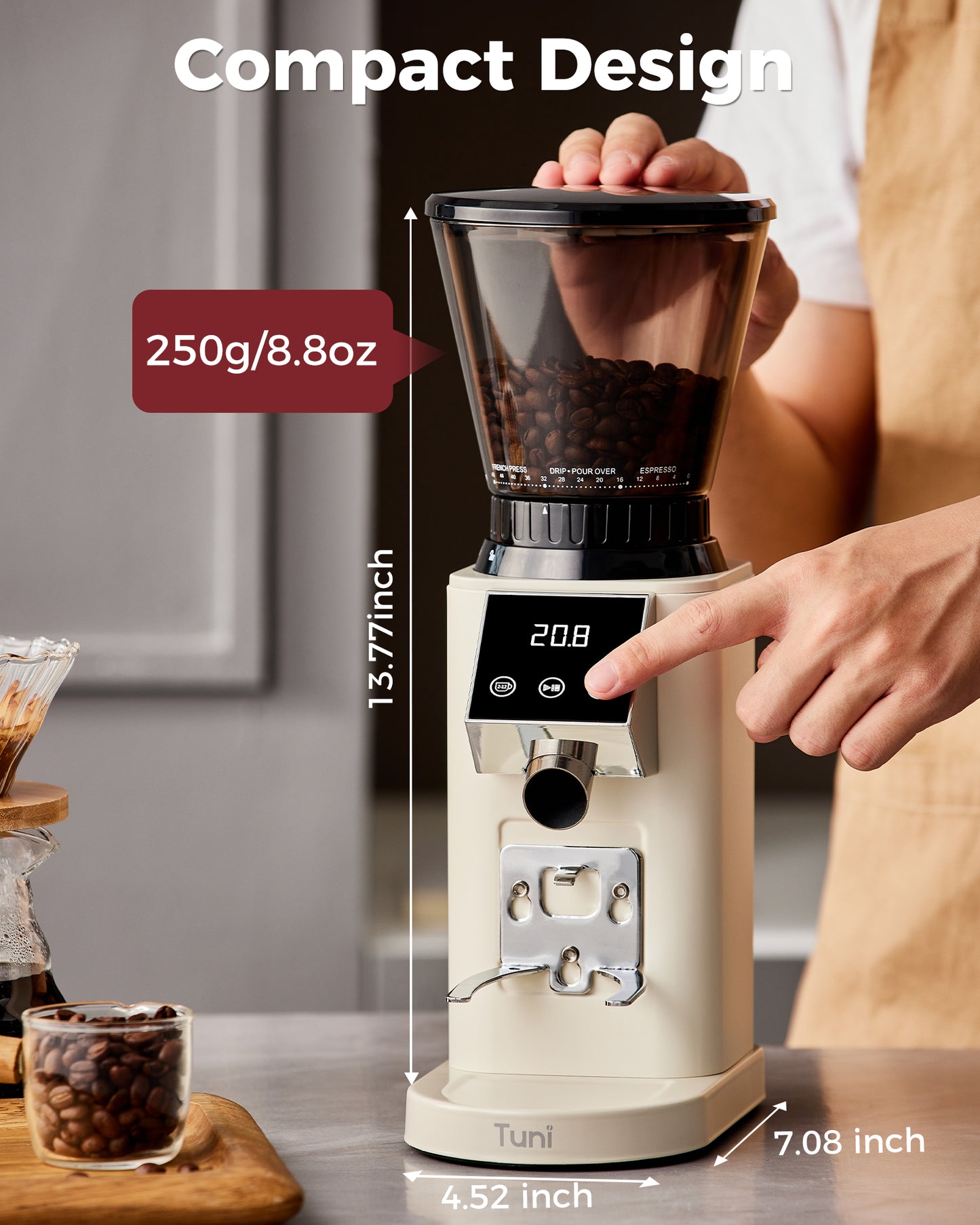 Ship out March 15th, Coffee Grinder, 40mm Conical Burr Grinder, 48 Grind Settings| TUNI