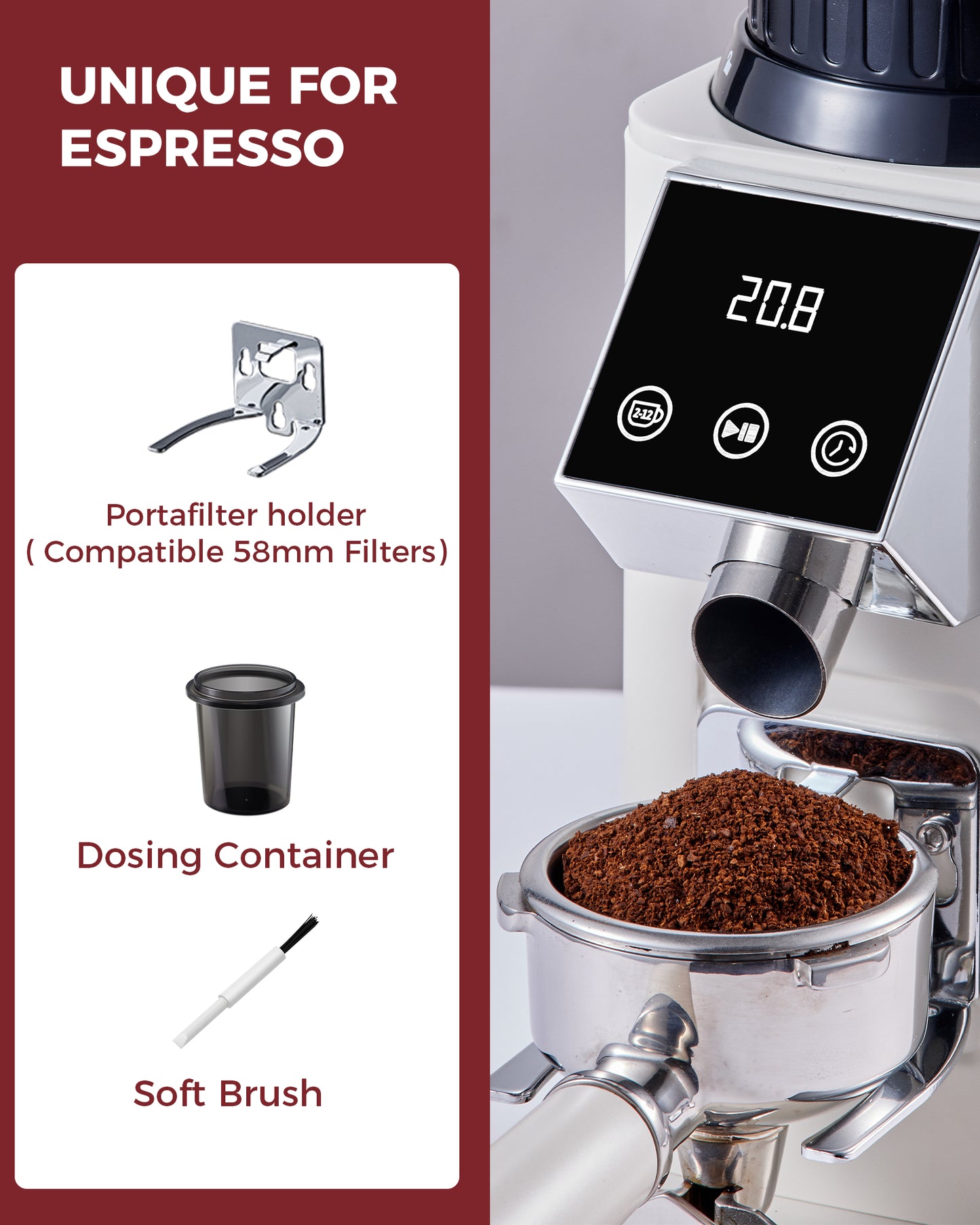 Espresso Machine with Coffee Grinder, Sliver| TUNI Combo