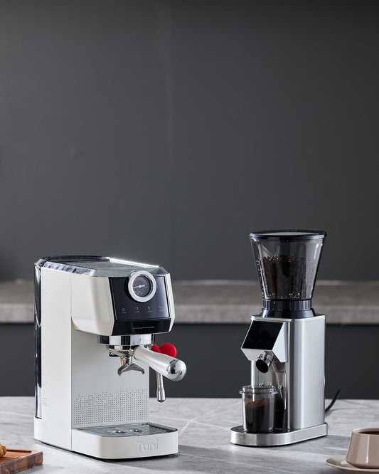 Espresso Machine with Coffee Grinder, Sliver| TUNI Combo